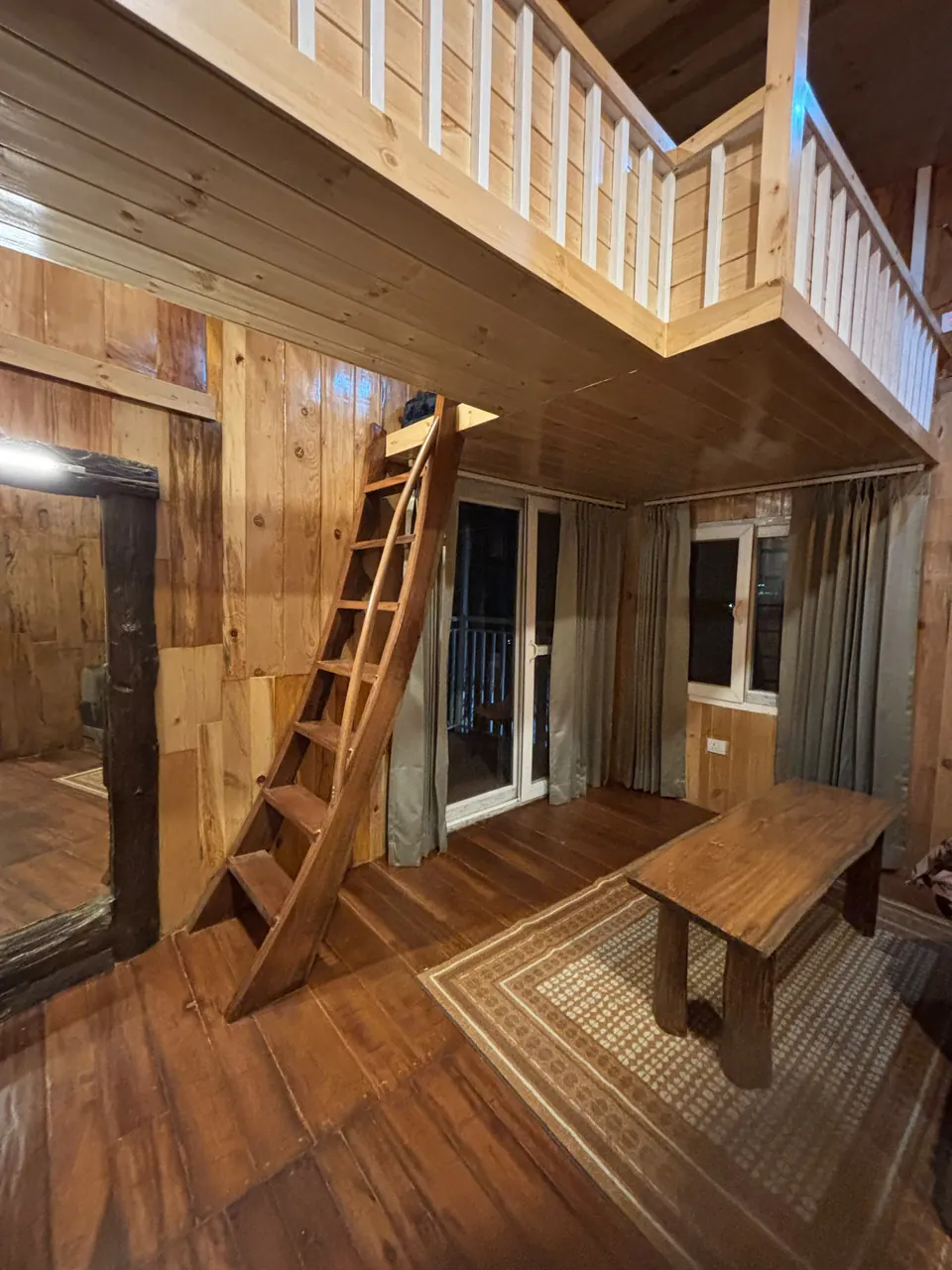 Wooden stairs inside the cabin